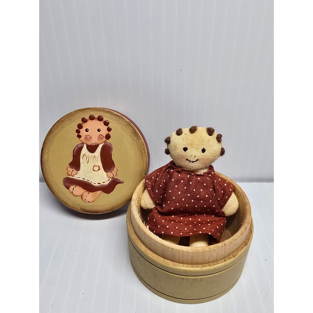 Mini wooden box with dolly surprise inside,  hand painted,  trinket, girlie gift